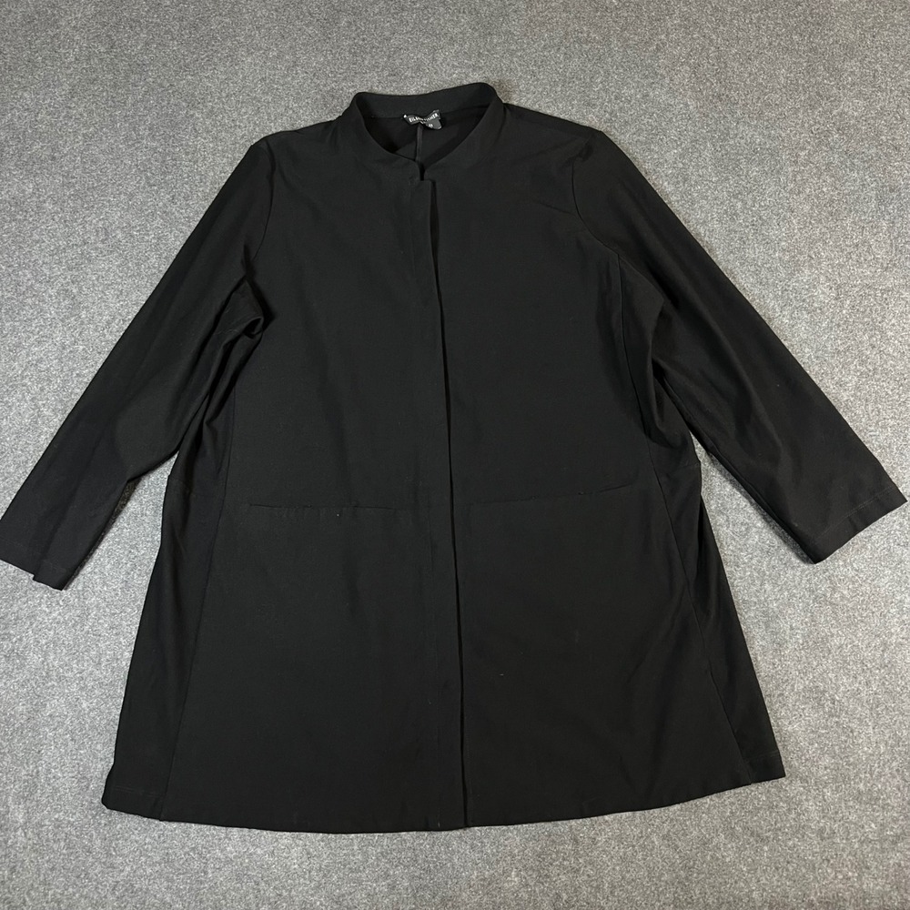 Eileen Fisher Womens XL Black Open Front Cardigan Jacket Stand Collar F17TK
